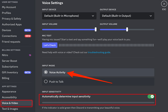 voice activity feature on discord