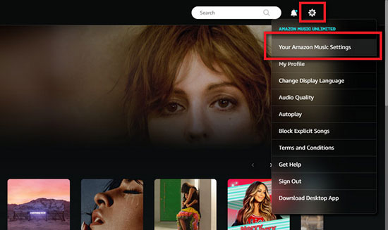 amazon music setting on web browser pc