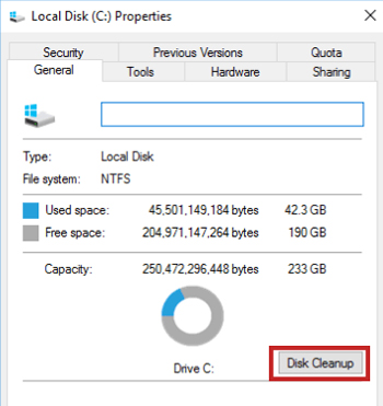 disk cleanup to fix spotify error code 24 pc