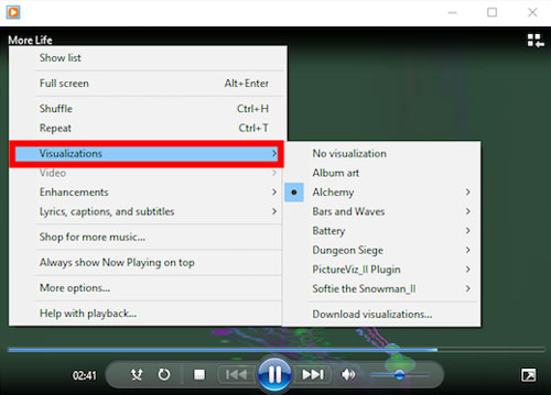 choose visualizations for spotify music on wmp