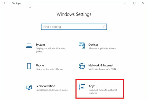 windows settings apps