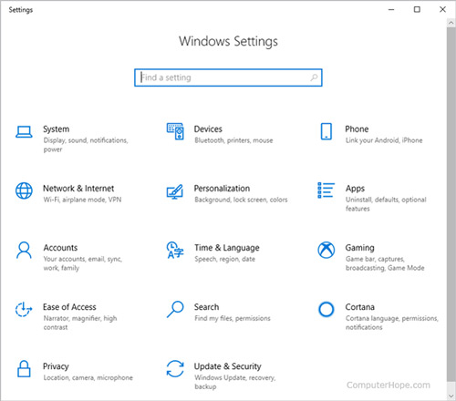 open windows settings menu