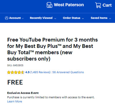 youtube premium free 3 months by best buy