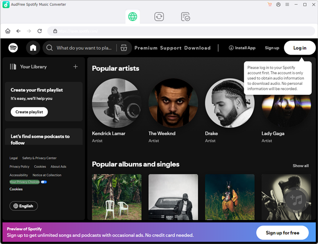 start audfree spotify music converter for windows