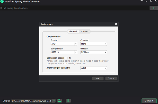 set spotify output format as aac