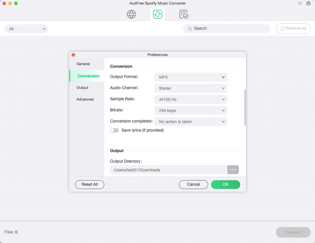 set output settings