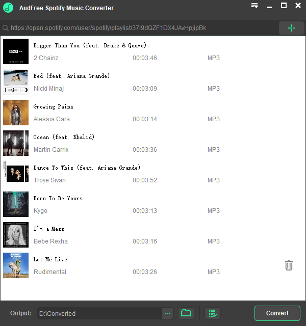 import spotify songs to audfree
