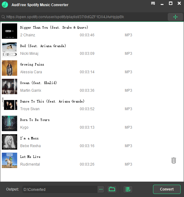 add spotify playlist to audfree spodable