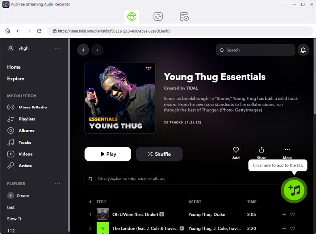add tidal music to audfree streaming audio recorder