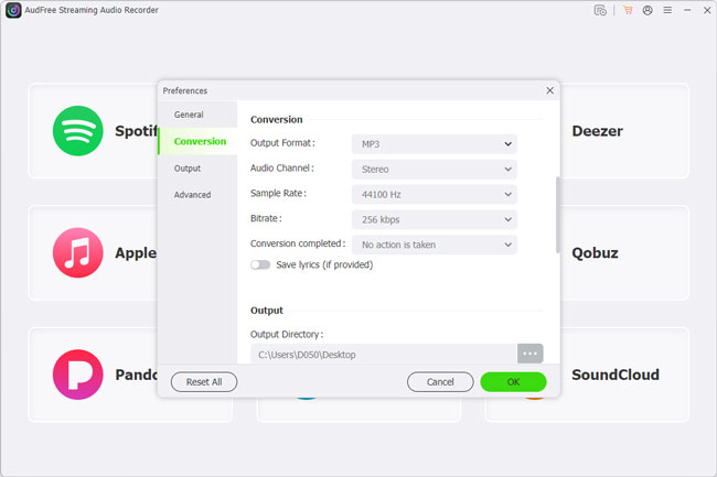 set streaming audio format