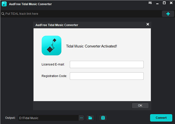 launch and register to audfree tidal converter