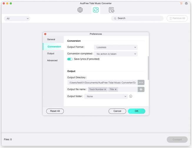 set tidal output parameters for fitbit