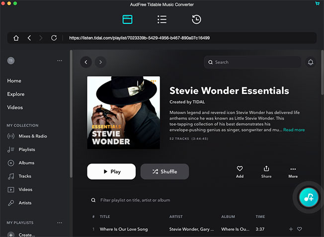 add songs from tidal web player to audfree