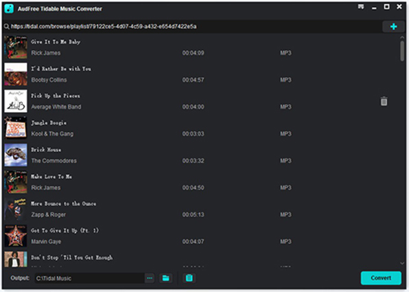 input tidal songs to audfree tidable