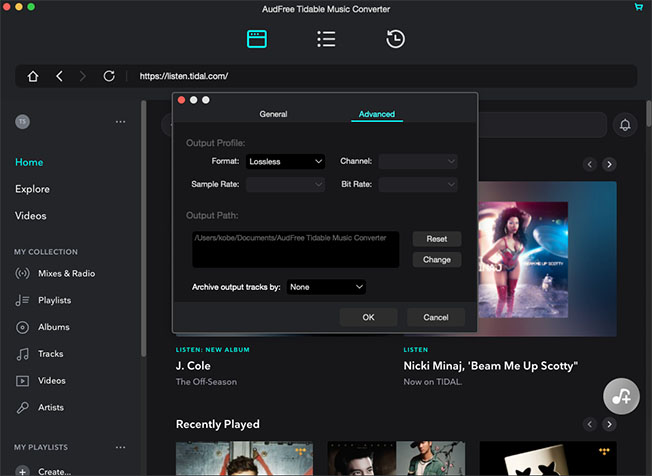 adjust tidal output settings for musicbee