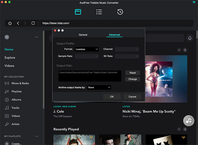 set tidal output parameters for mac
