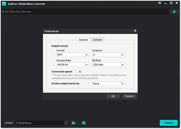 set tidal output format for download