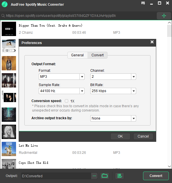define output format as mp3